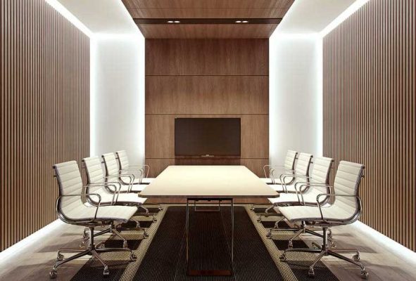 Vân gỗ giúp tăng tính kết nối và ấm cúng Không giống phòng giám đốc cần sự uy nghiêm, phòng họp lại cần cảm giác nhẹ nhàng, dễ giao tiếp. Tấm ốp vân gỗ sáng hoặc trung tính sẽ giúp không gian thân thiện, giảm căng thẳng trong quá trình trao đổi.