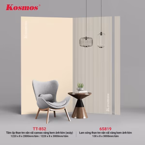 Tấm ốp và lam sóng than tre vân vải vàng kem ánh kim 6S819 & TT-852