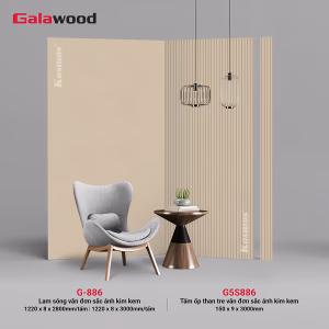 Tấm ốp và lam sóng than tre vân đơn sắc ánh kim kem G-886 & G5S886