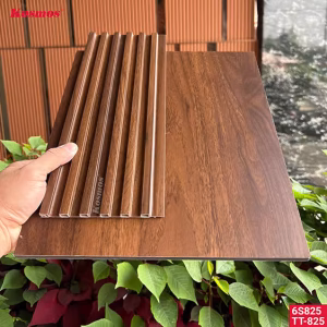 Tấm ốp và lam sóng than tre vân gỗ nâu walnut 6S825 & TT-825