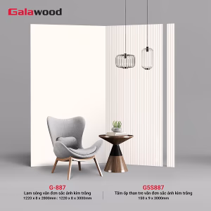 Tấm ốp và lam sóng than tre vân đơn sắc ánh kim trắng G-887 & G5S887
