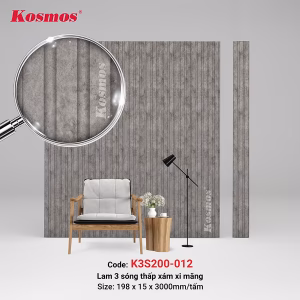 3 sóng thấp SPC xám xi măng đậm (Dark Grey Concrete) K3S200-012